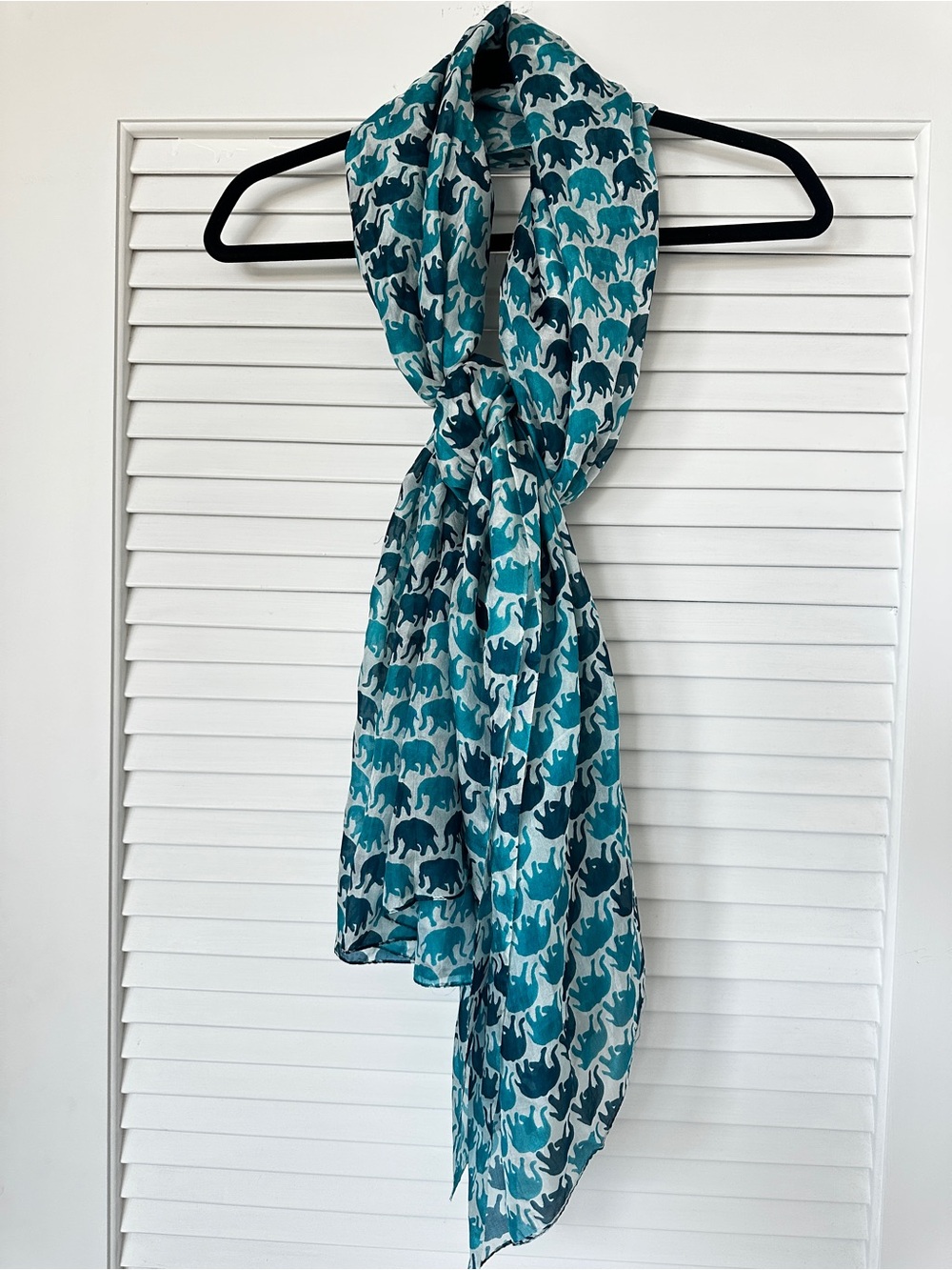 100% Silk Elephant Print - Teal & White Lightweight Scarf